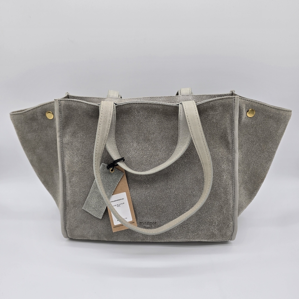 Gray Margot New York Viral Jamee Double Handle Suede Shoulder Bag Tote